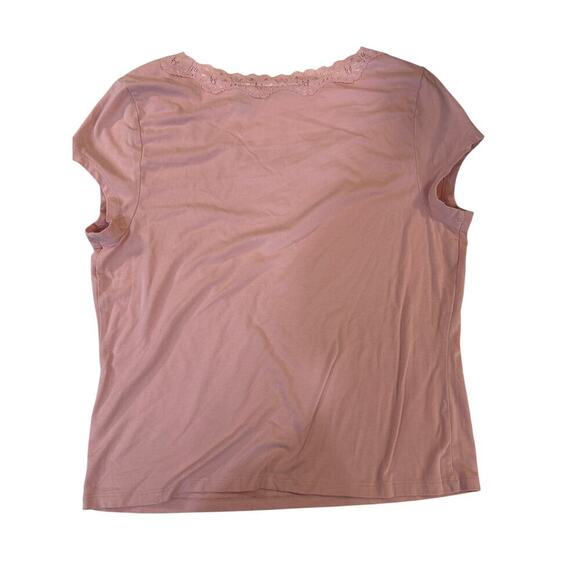 Hillard & Hanson Pink Lace Trim Shirt Women’s XL Floral Neckline Cottagecore - Picture 3 of 3